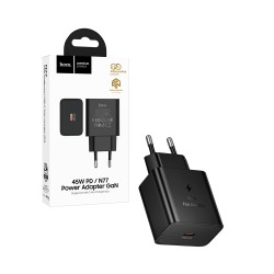 Adaptador Hoco N77 Star de Porta Única PD45W GAN Type-C Preto
